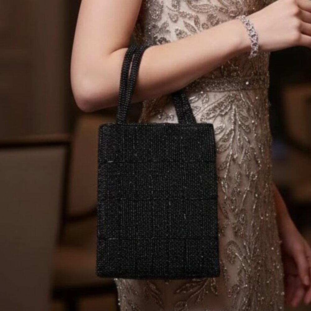 NWT KK'SARTIQUE Vintage Mini Purse Handbag Black Beaded Magnetic Clasp